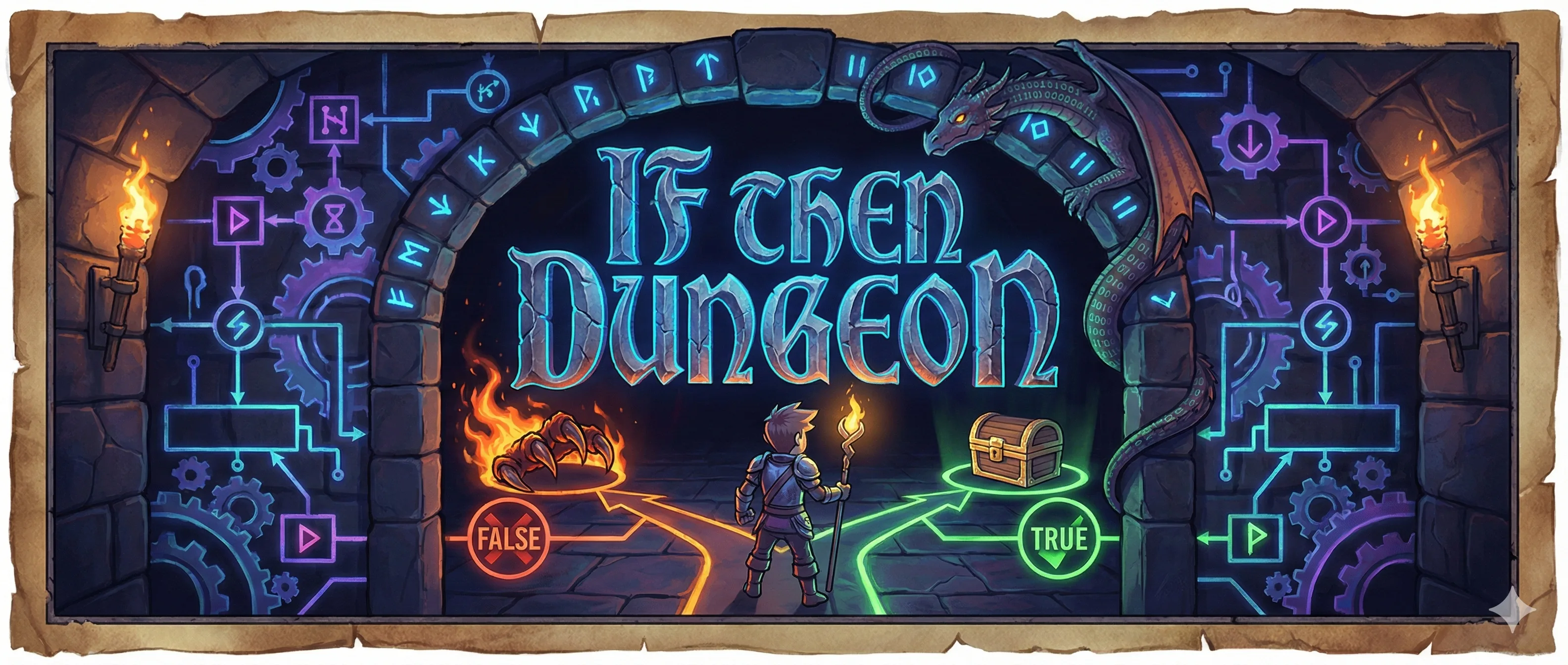 Original If Then Dungeon concept artwork; not a game screenshot.